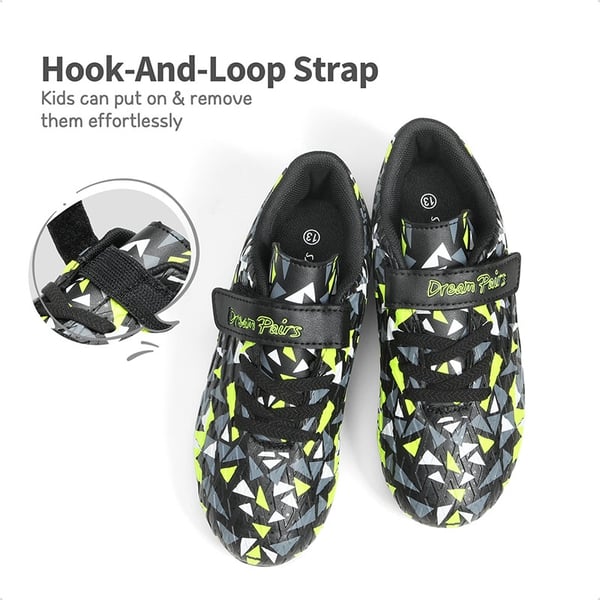Kids Hook-and-loop Strap Soccer Cleats - BLACK NEON GREEN - 1